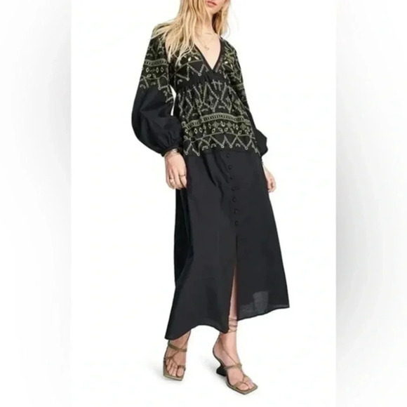 ASOS DESIGN embroidered button up midaxi dress in black B445 - Picture 1 of 9